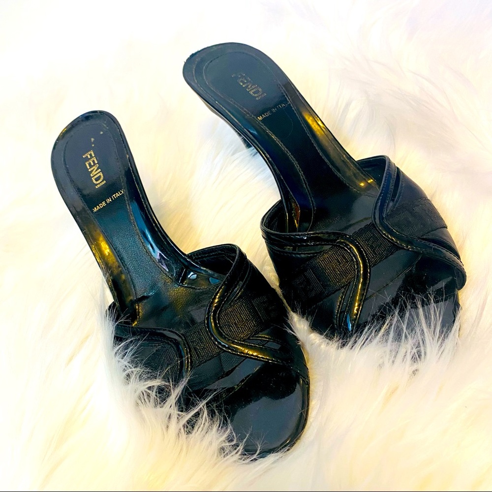 Fendi Women’s Black Leather Open Toe Heels Size 6.5